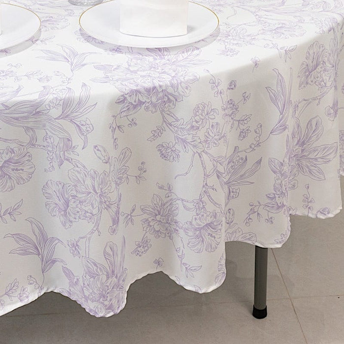 90" Polyester Round Tablecloth for Weddings and Events - French Toile Pattern