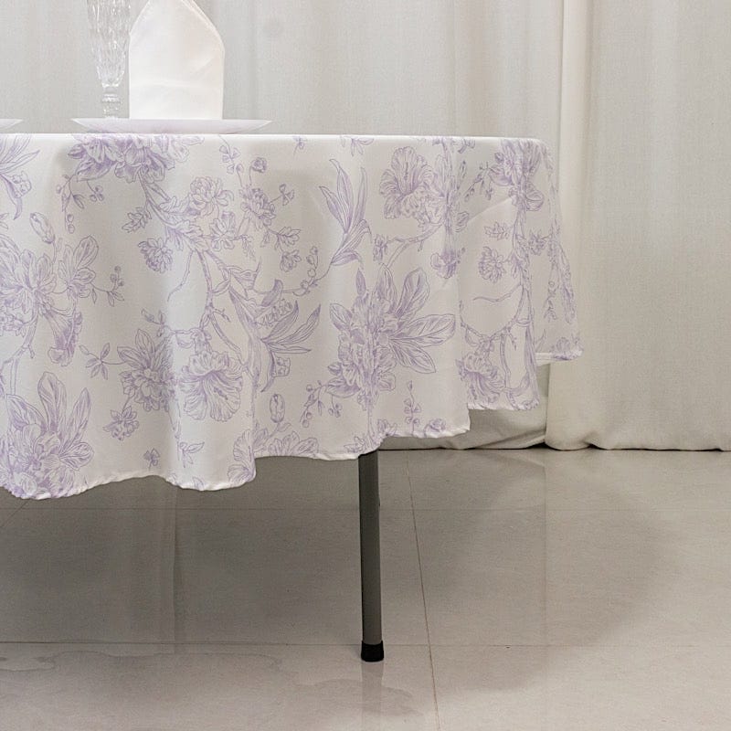 90" Polyester Round Tablecloth for Weddings and Events - French Toile Pattern