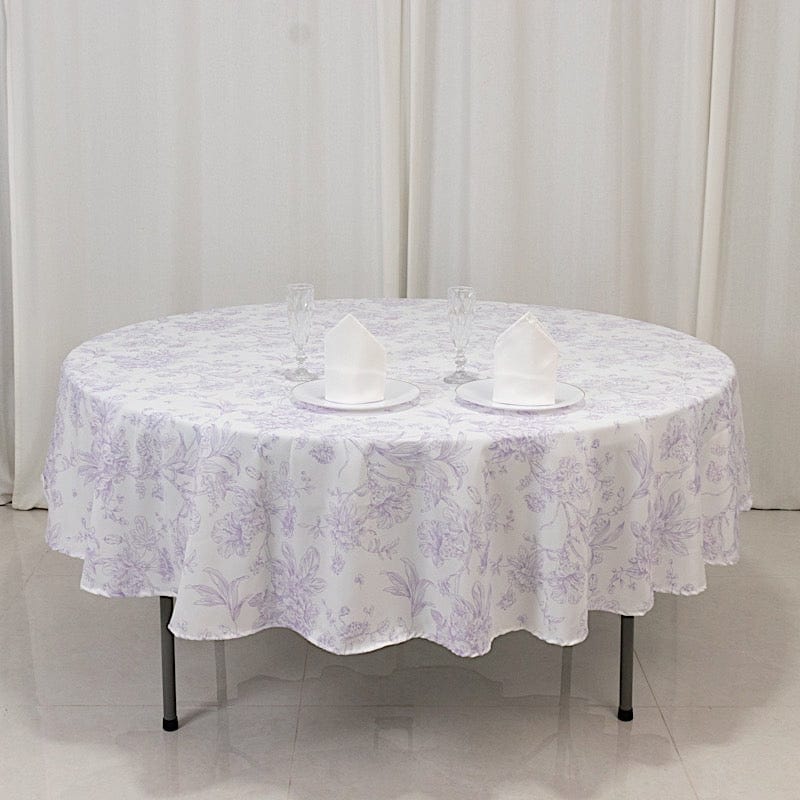 90" Polyester Round Tablecloth for Weddings and Events - French Toile Pattern