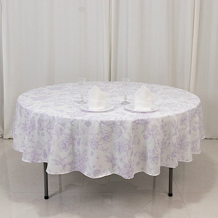 90" Polyester Round Tablecloth for Weddings and Events - French Toile Pattern