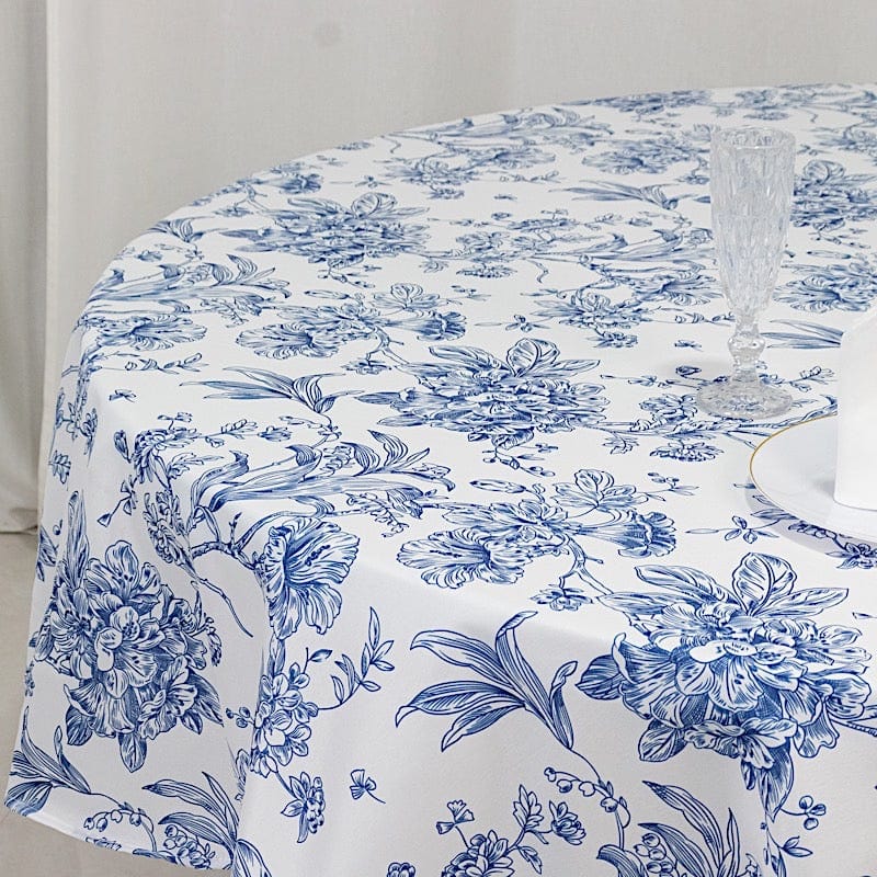 90" Polyester Round Tablecloth for Weddings and Events - French Toile Pattern