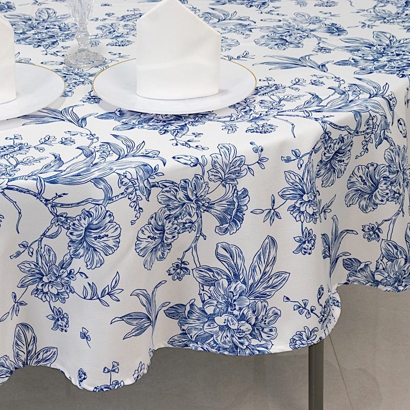 90" Polyester Round Tablecloth for Weddings and Events - French Toile Pattern