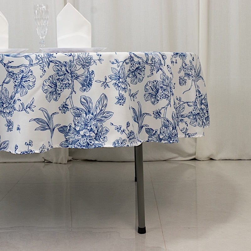 90" Polyester Round Tablecloth for Weddings and Events - French Toile Pattern