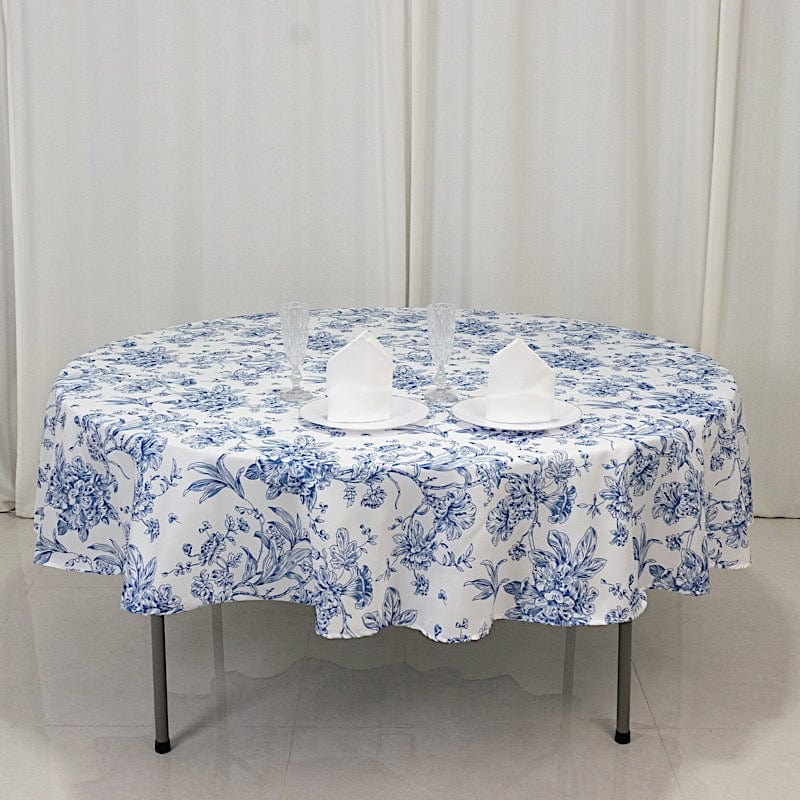90" Polyester Round Tablecloth for Weddings and Events - French Toile Pattern