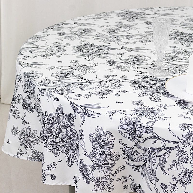 90" Polyester Round Tablecloth for Weddings and Events - French Toile Pattern