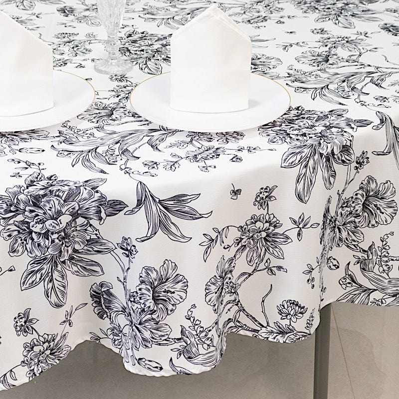 90" Polyester Round Tablecloth for Weddings and Events - French Toile Pattern