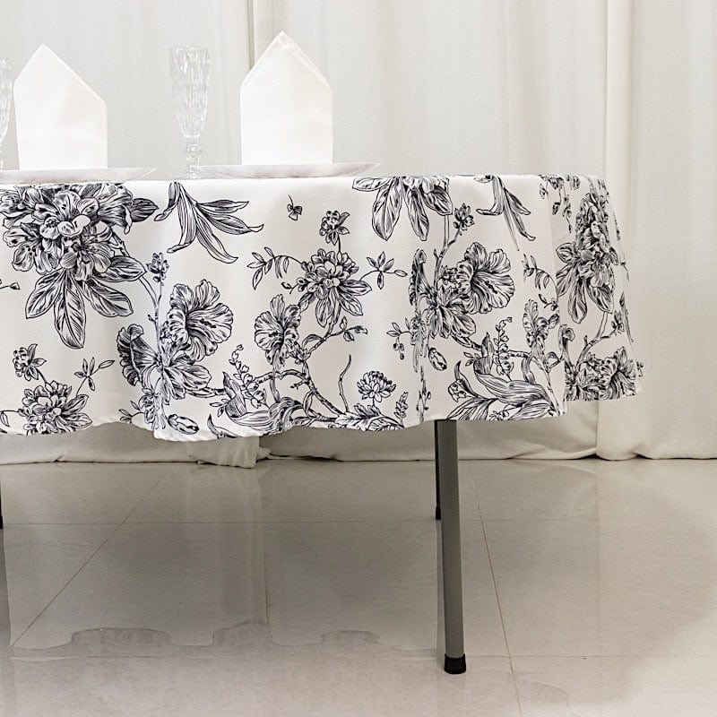 90" Polyester Round Tablecloth for Weddings and Events - French Toile Pattern