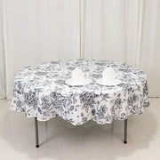 90" Polyester Round Tablecloth for Weddings and Events - French Toile Pattern