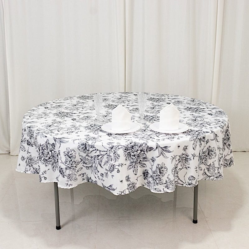 90" Polyester Round Tablecloth for Weddings and Events - French Toile Pattern