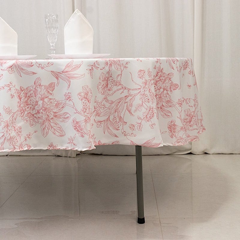 90" Polyester Round Tablecloth for Weddings and Events - French Toile Pattern