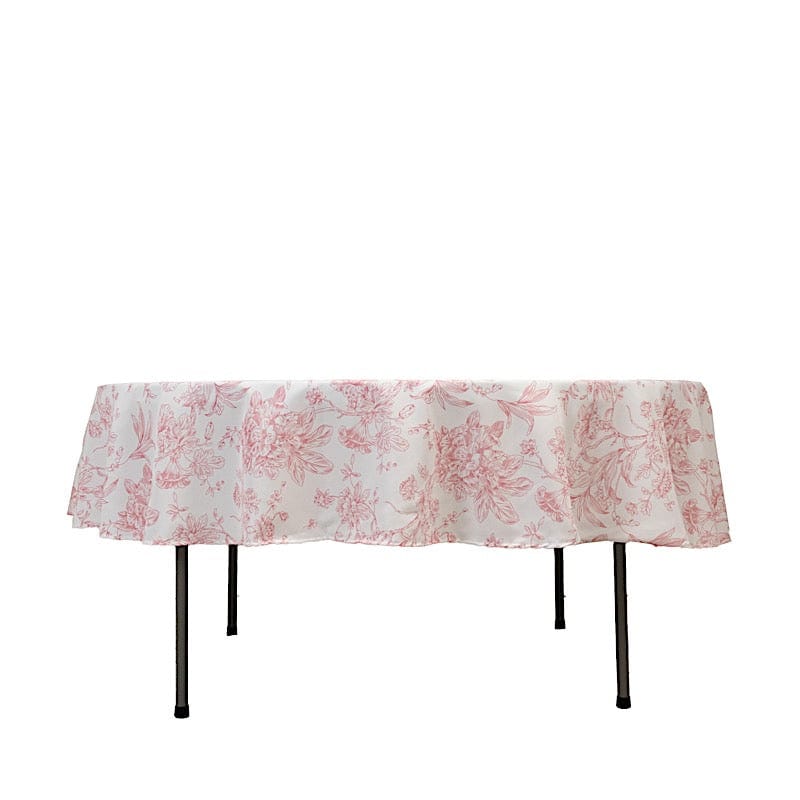 90" Polyester Round Tablecloth for Weddings and Events - French Toile Pattern