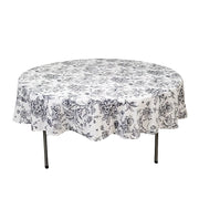 90" Polyester Round Tablecloth for Weddings and Events - French Toile Pattern TAB_PLY_FLORFT_90_BLK