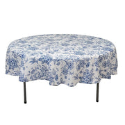 90" Polyester Round Tablecloth for Weddings and Events - French Toile Pattern TAB_PLY_FLORFT_90_BLUE