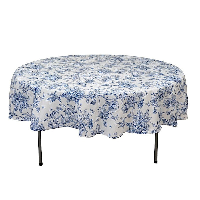 90" Polyester Round Tablecloth for Weddings and Events - French Toile Pattern TAB_PLY_FLORFT_90_BLUE