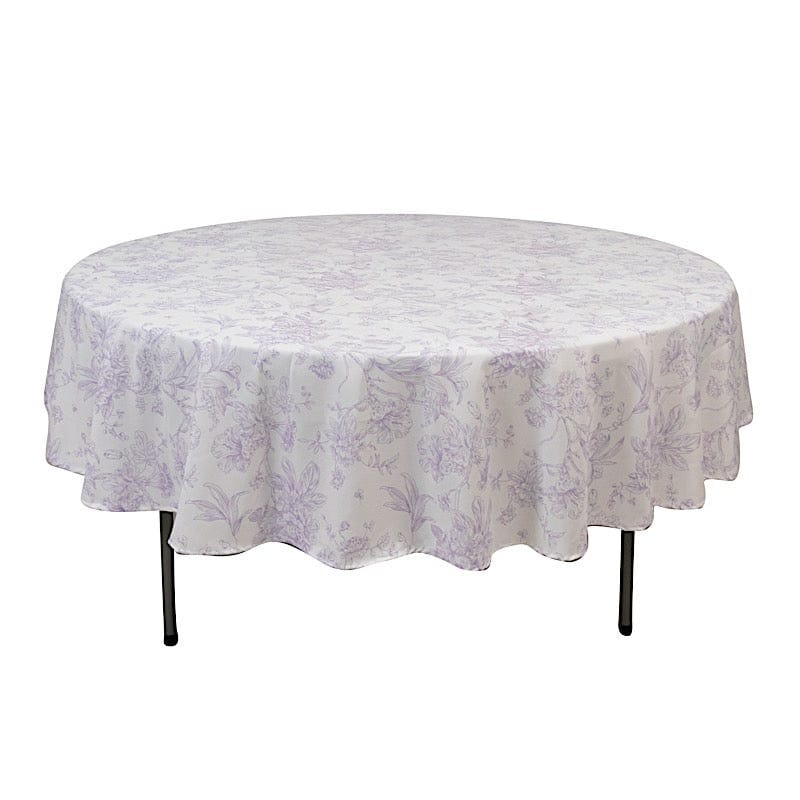 90" Polyester Round Tablecloth for Weddings and Events - French Toile Pattern TAB_PLY_FLORFT_90_LAV