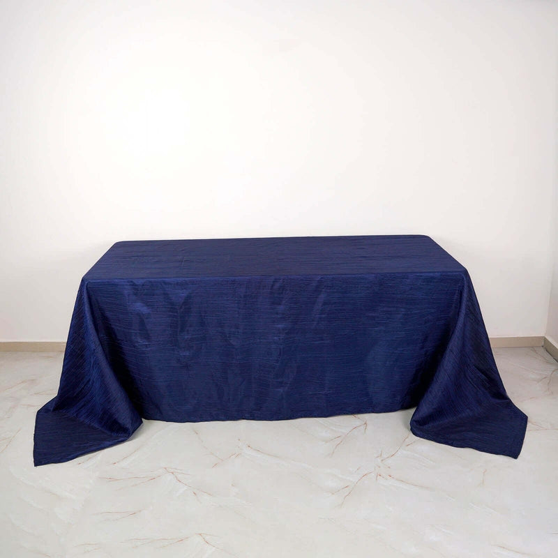 90" x 132" Accordion Metallic Crinkled Taffeta Rectangular Tablecloth TAB_ACRNK_90132_NAVY