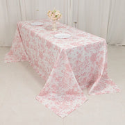 90" x 132" French Toile Pattern Polyester Rectangular Tablecloth - White