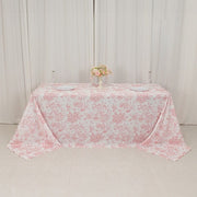 90" x 132" French Toile Pattern Polyester Rectangular Tablecloth - White