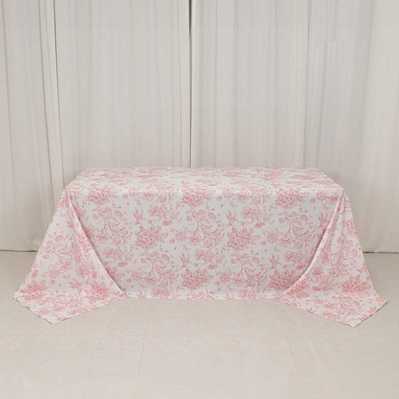 90" x 132" French Toile Pattern Polyester Rectangular Tablecloth - White