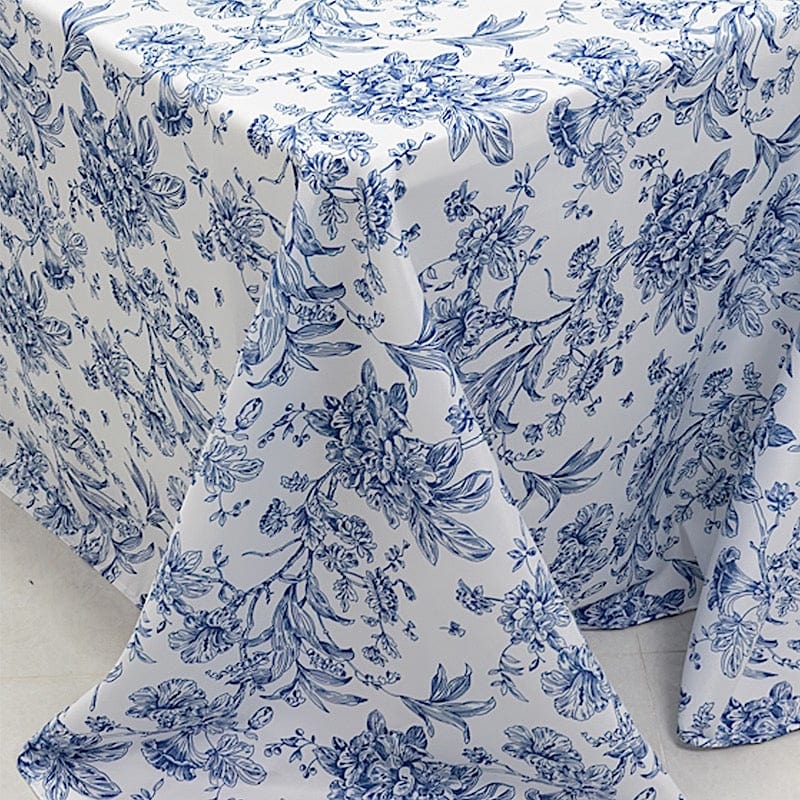 90" x 132" French Toile Pattern Polyester Rectangular Tablecloth - White