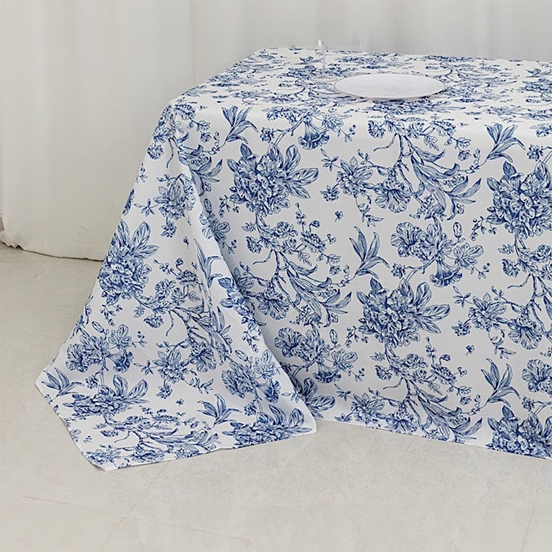 90" x 132" French Toile Pattern Polyester Rectangular Tablecloth - White