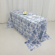 90" x 132" French Toile Pattern Polyester Rectangular Tablecloth - White