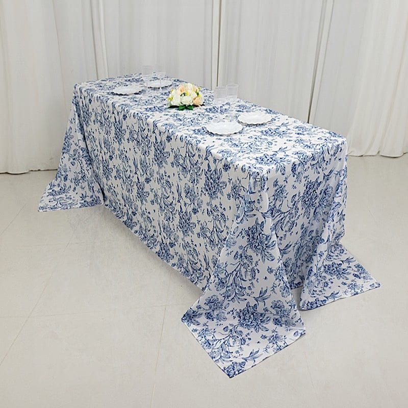 90" x 132" French Toile Pattern Polyester Rectangular Tablecloth - White