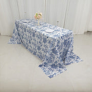 90" x 132" French Toile Pattern Polyester Rectangular Tablecloth - White
