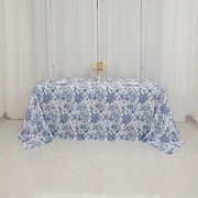 90" x 132" French Toile Pattern Polyester Rectangular Tablecloth - White