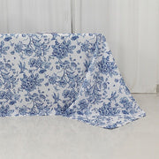 90" x 132" French Toile Pattern Polyester Rectangular Tablecloth - White