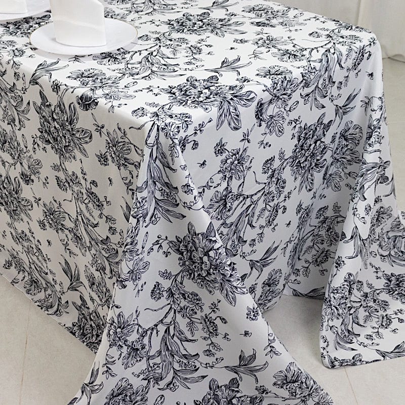 90" x 132" French Toile Pattern Polyester Rectangular Tablecloth - White