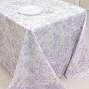 90" x 132" French Toile Pattern Polyester Rectangular Tablecloth - White