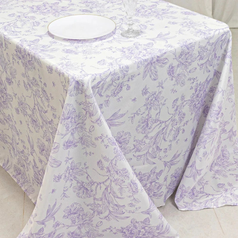 90" x 132" French Toile Pattern Polyester Rectangular Tablecloth - White