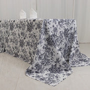 90" x 132" French Toile Pattern Polyester Rectangular Tablecloth - White