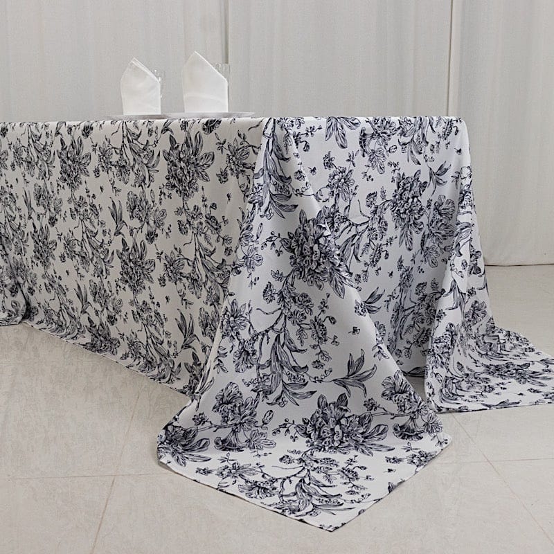 90" x 132" French Toile Pattern Polyester Rectangular Tablecloth - White