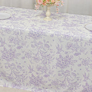 90" x 132" French Toile Pattern Polyester Rectangular Tablecloth - White