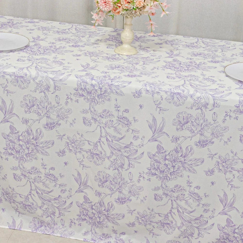 90" x 132" French Toile Pattern Polyester Rectangular Tablecloth - White