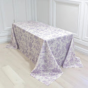 90" x 132" French Toile Pattern Polyester Rectangular Tablecloth - White