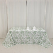 90" x 132" French Toile Pattern Polyester Rectangular Tablecloth - White