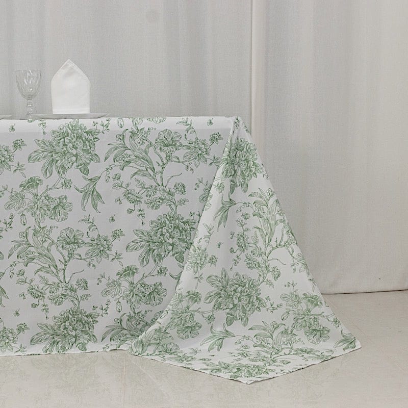90" x 132" French Toile Pattern Polyester Rectangular Tablecloth - White