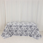 90" x 132" French Toile Pattern Polyester Rectangular Tablecloth - White