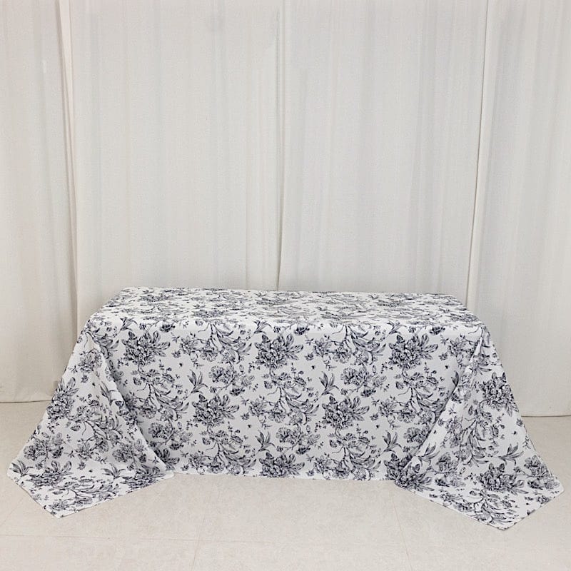 90" x 132" French Toile Pattern Polyester Rectangular Tablecloth - White