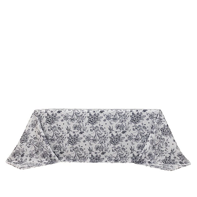 90" x 132" French Toile Pattern Polyester Rectangular Tablecloth - White TAB_PLY_FLORFT_90132_BLK