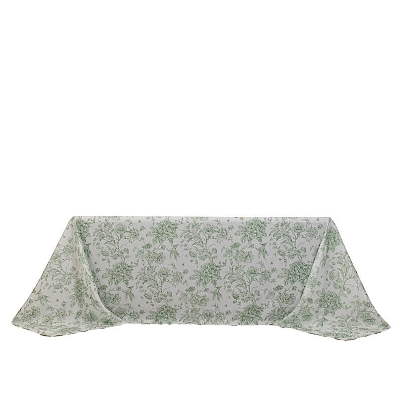 90" x 132" French Toile Pattern Polyester Rectangular Tablecloth - White TAB_PLY_FLORFT_90132_DSG
