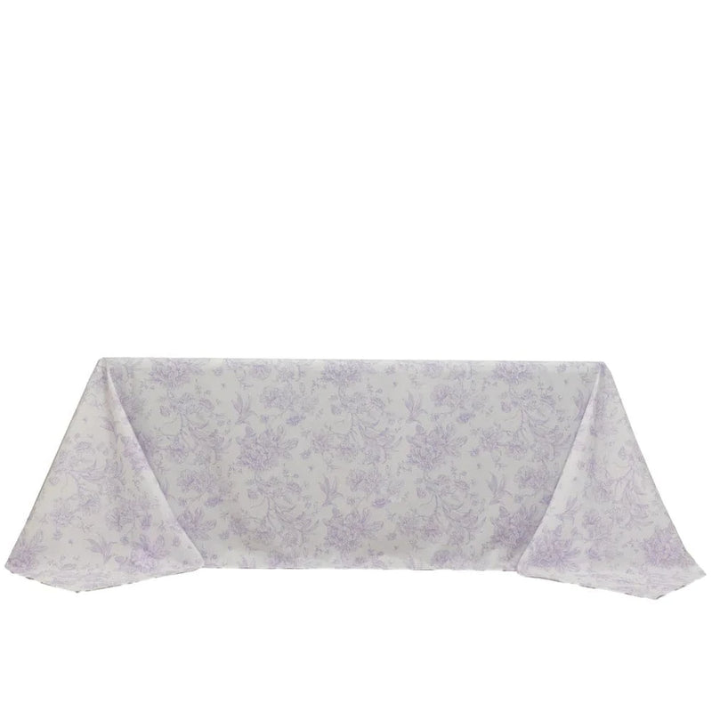 90" x 132" French Toile Pattern Polyester Rectangular Tablecloth - White TAB_PLY_FLORFT_90132_LAV