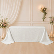 90" x 132" Jacquard Polyester Rectangular Tablecloth with Diamond Trellis and Gold Accents