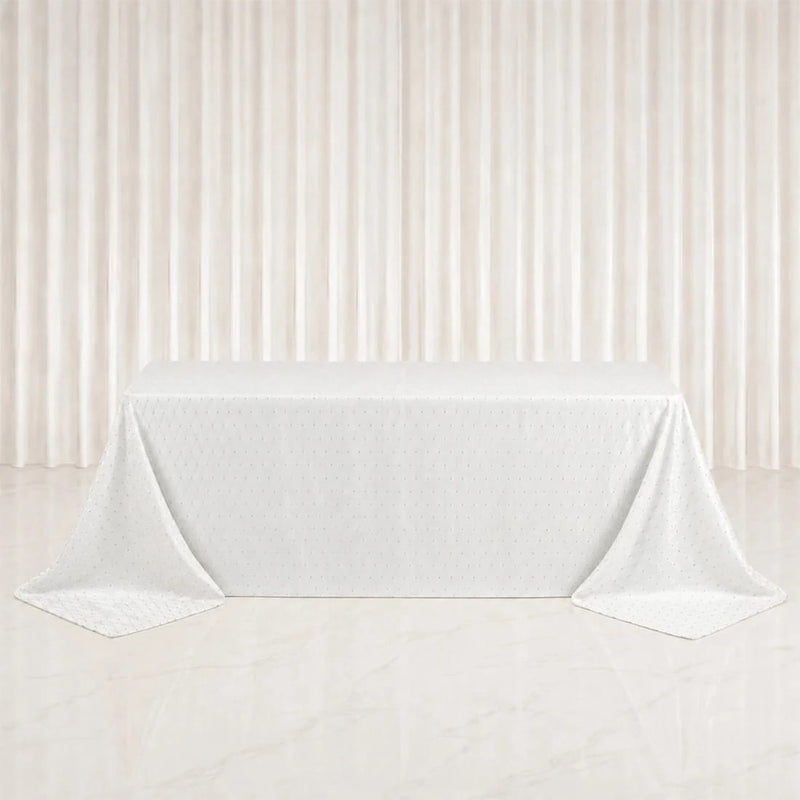 90" x 132" Jacquard Polyester Rectangular Tablecloth with Diamond Trellis and Gold Accents