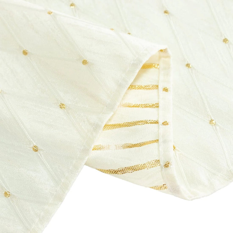 90" x 132" Jacquard Polyester Rectangular Tablecloth with Diamond Trellis and Gold Accents