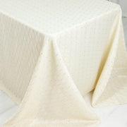 90" x 132" Jacquard Polyester Rectangular Tablecloth with Diamond Trellis and Gold Accents