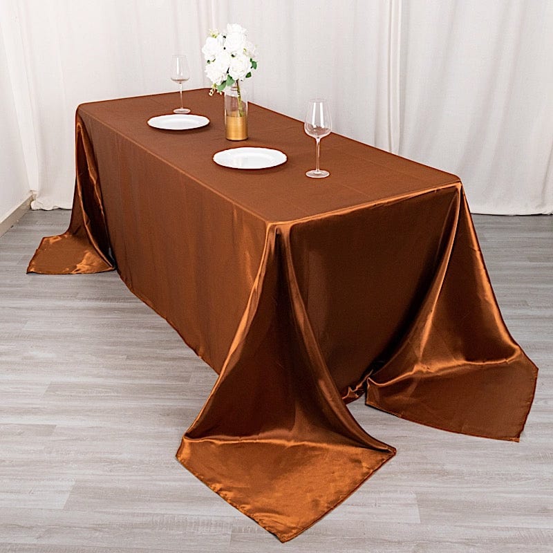 90" x 132" Satin Rectangular Tablecloth TAB_STN_90132_BRN